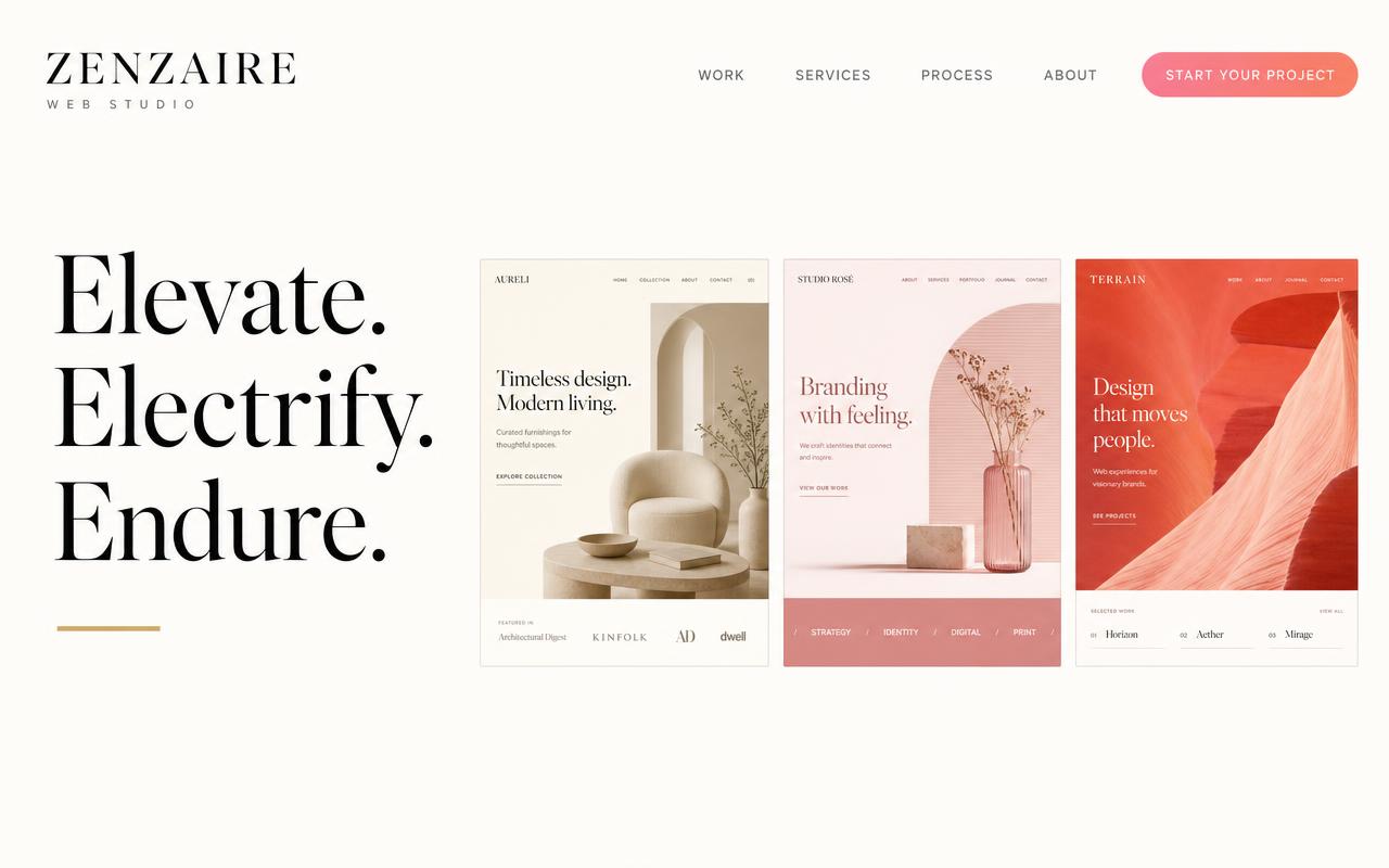 Desktop view of a polished small-business website designed by Zenzaire Web Studio